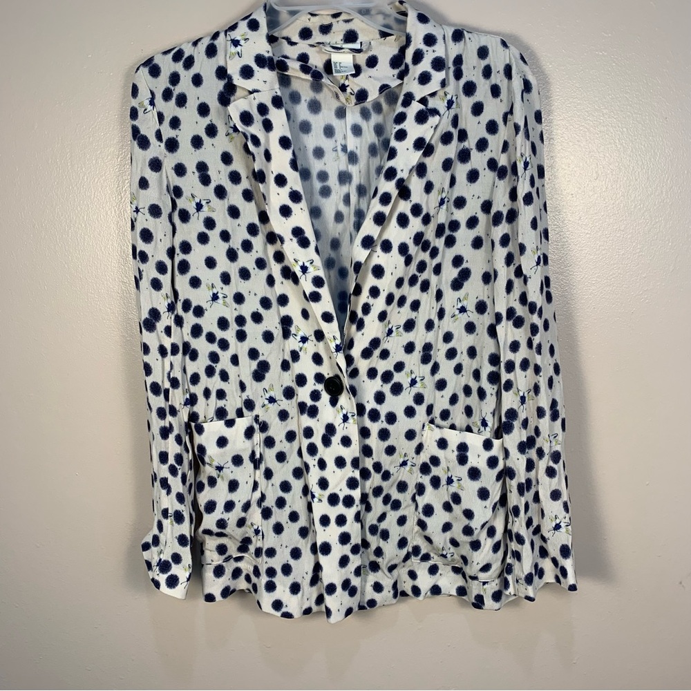 H&M X Anna Glover Lightweight Viscose Bee Dotted Print Blazer Jacket - Picture 2 of 12